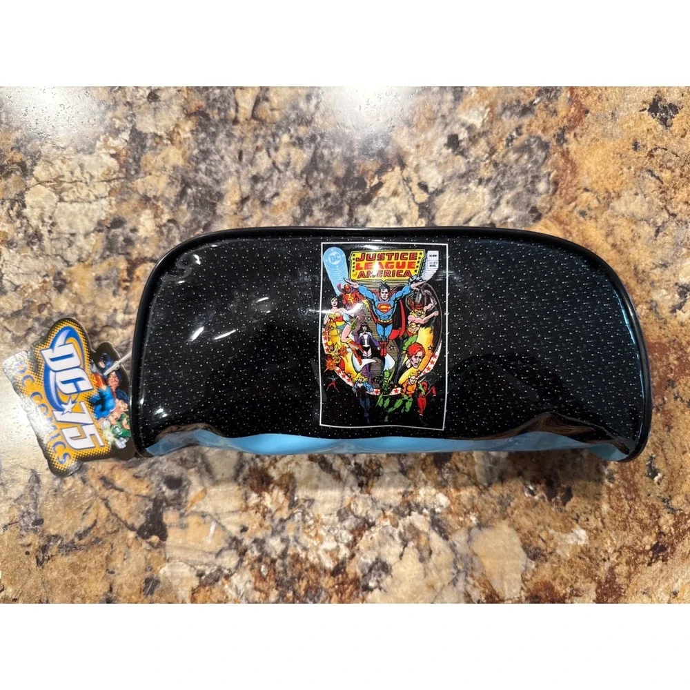 DC Comics Justice League America 75th Anniversary Pencil Case Black Glitter New